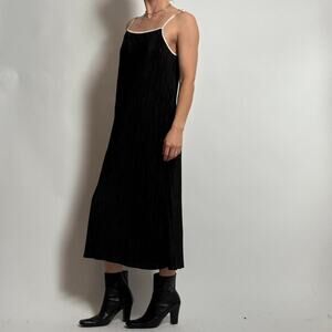 Micro Pleated Black Midi Dress - Fits Small